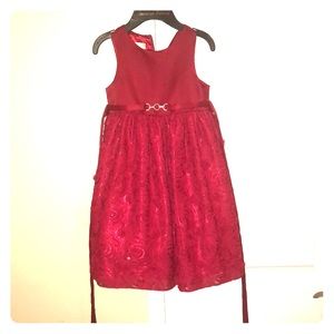 Red elegant dress with rose petal detailing NWOT